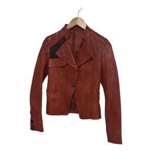 Leather Jacket With Double Stitching Women's Size XXS Burnt Orange/Brown